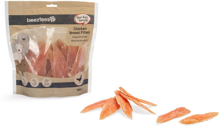 Filets de poitrine de poulet Beeztees - Snacks pour chiens - Snack de récompense - Pack économique - 900 gr