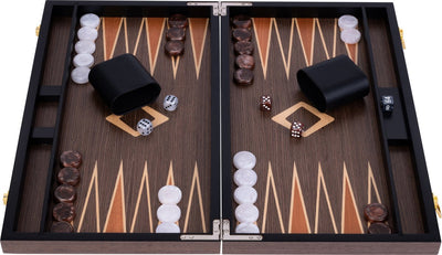 Backgammon Longfield 15 pouces - planche incrustée de placage de noyer - caisse en bois de luxe - coeur d'ange