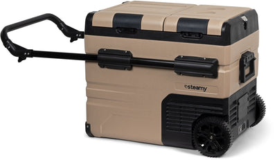 Glacière électrique à rouleau Steamy-e double zone à compresseur sur roulettes - double zone - 45 litres - 12v et 230v - pour voiture et camping - grès