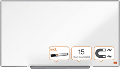 Tableau blanc magnétique grand écran Nobo impression pro en acier avec plumier - avec marqueur pour tableau blanc - 710x400 mm - blanc