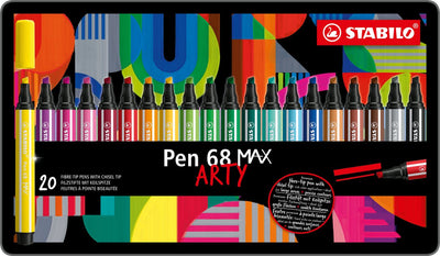 Stilo Pen 68 MAX ARTY FELT -TIP PEN avec épais pic de burin 20 couleurs