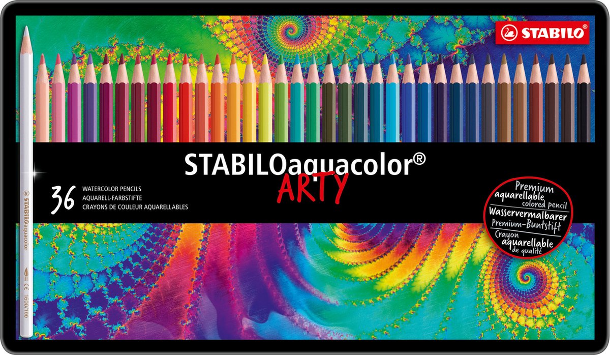 Stabilo aquacolor - crayons de couleur aquarelle premium - arty - étui métal 36 couleurs