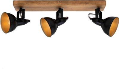Briloner barnim - surface-mounted spotlight - ceiling lamp with spotlights - wooden ceiling spotlights - wood and metal - black and gold
