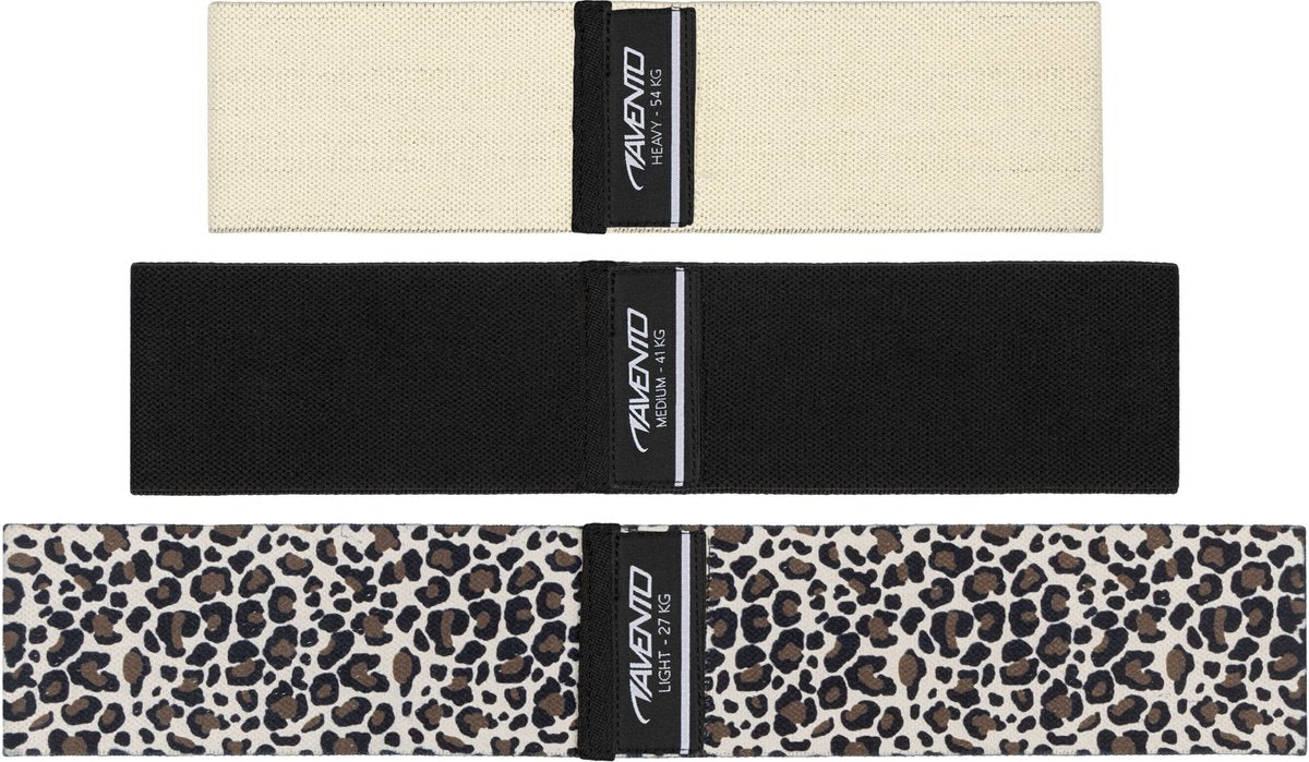 Ensemble de bandes de résistance Avento - 3 pièces - bande de butin - bande de résistance - coton - léopard beige noir