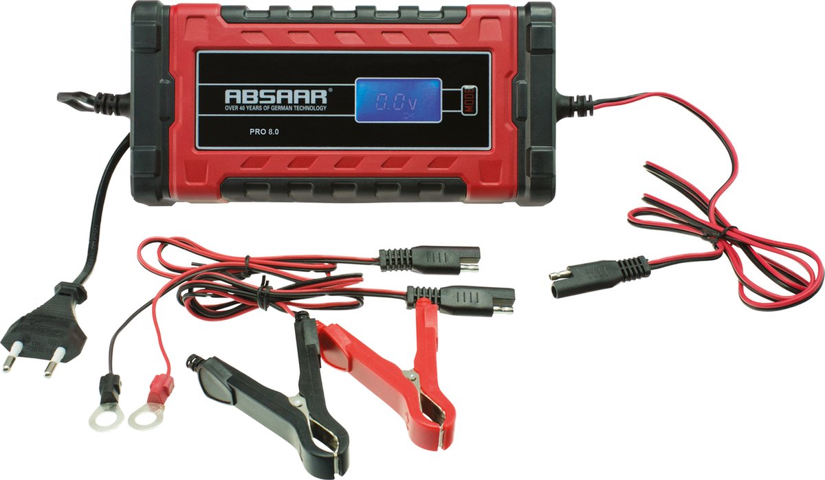 Chargeur de batterie Absaar pro 8.0 - 12 24 volts - 0-160 220 ah - rouge noir