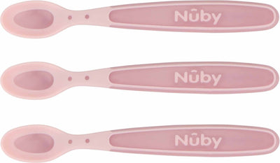 Nûby - cuillères douces et thermosensibles pour bébé - rose - 3 pièces - 3+ mois