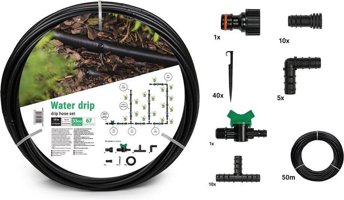 Jeu de tuyaux d'égouttage Bradas – 50 m – 33 cm – 1,6 l h – système goutte à goutte complet