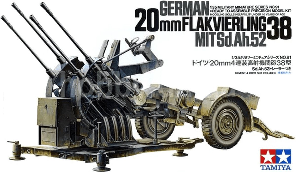 Tamiya maquette véhicule militaire - 35091 allemand 20mm flakvierling 38 plastique - 1:35 - modélisme