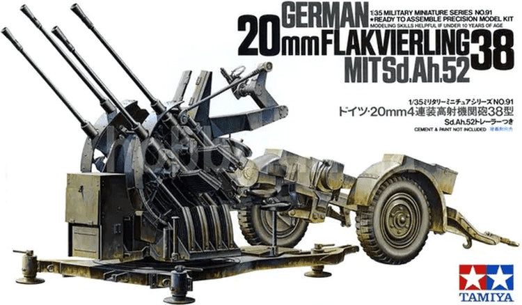 Tamiya maquette véhicule militaire - 35091 allemand 20mm flakvierling 38 plastique - 1:35 - modélisme