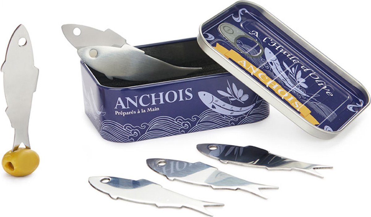 Balvi fourchettes à snack boîte métallique 6 pièces anchois