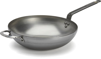 Poêle Wok Debuyer de Buyer Mineral B 32 cm - Fond large - Tôle d'acier - Sans PFAS - Compatible induction - Fabriquée en France