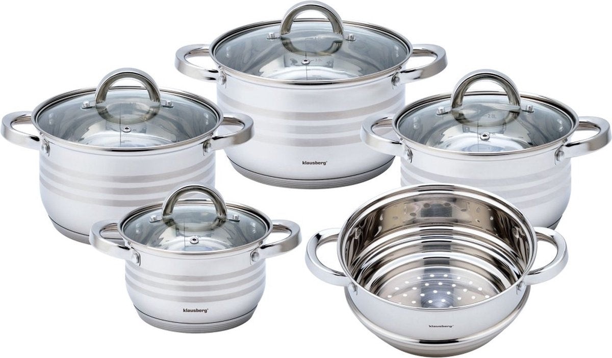 Klausberg 7695 - Set de casseroles 9 pièces - casseroles - poêle à vapeur - 16-18-20-20-24 cm - avec couvercle
