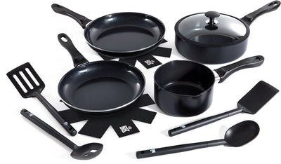 Set de poêles antiadhésives en céramique Bk Vivid 11 pièces - ø16-28 cm - poêle à induction - poêle à induction - casserole à induction - sans PFA - passe au four jusqu'à 160°c - passe au lave-vaisselle - chauffe rapide - poignées froides - noir