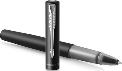 Stylo roller Parker Vector XL | peinture noire métallisée sur laiton avec détails chromés | plume fine avec recharge d'encre noire | emballage cadeau