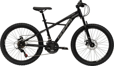 Huffy Korros 24 pouces VTT pour enfants noir semi-rigide suspension avant + Shimano 21 vitesses - jeunes enfants 8-13