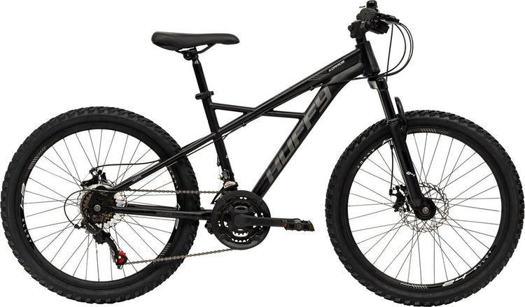 Huffy Korros 24 pouces VTT pour enfants noir semi-rigide suspension avant + Shimano 21 vitesses - jeunes enfants 8-13