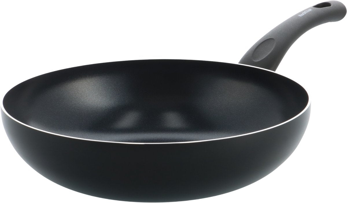 Poêle wok en céramique noire Kochstar essenz - 28 cm - 3,57 l - sans PFA - poêle wok à induction - poêle à induction - revêtement antiadhésif en céramique - poignée de refroidissement - passe au four jusqu'à 130° c - noir