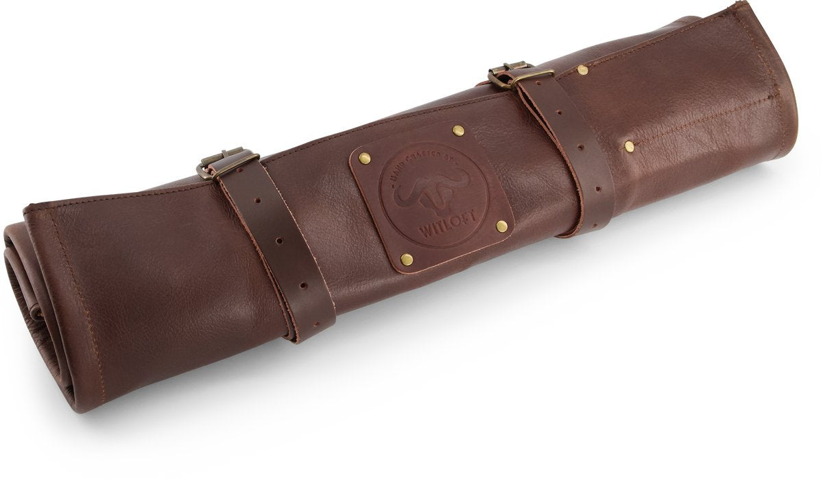Sac à couteaux Witloft avec 9 compartiments - cuir de buffle - dossier à couteaux enroulable - portable avec sangle - chocolat