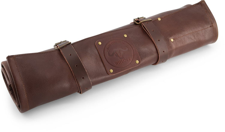 Sac à couteaux Witloft avec 9 compartiments - cuir de buffle - dossier à couteaux enroulable - portable avec sangle - chocolat