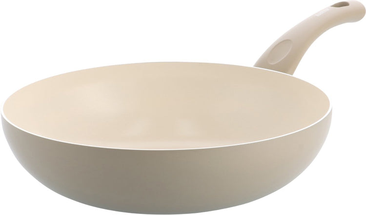 Poêle wok en céramique Kochstar Essenz taupe - 28 cm - 3,57 l - sans PFAS - poêle wok à induction - poêle à induction - revêtement antiadhésif en céramique - poignée de refroidissement - passe au four jusqu'à 130° C - taupe