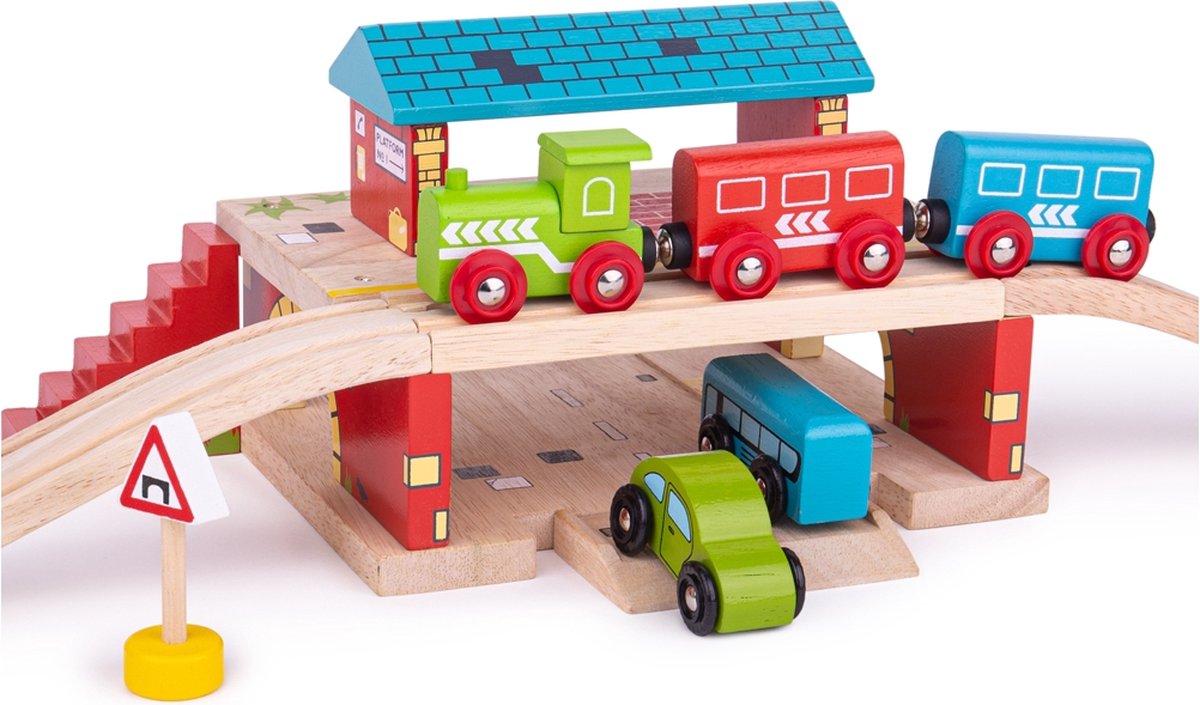 Bigjigs Wooden Rails au-dessus de la gare au sol, 5dlg.