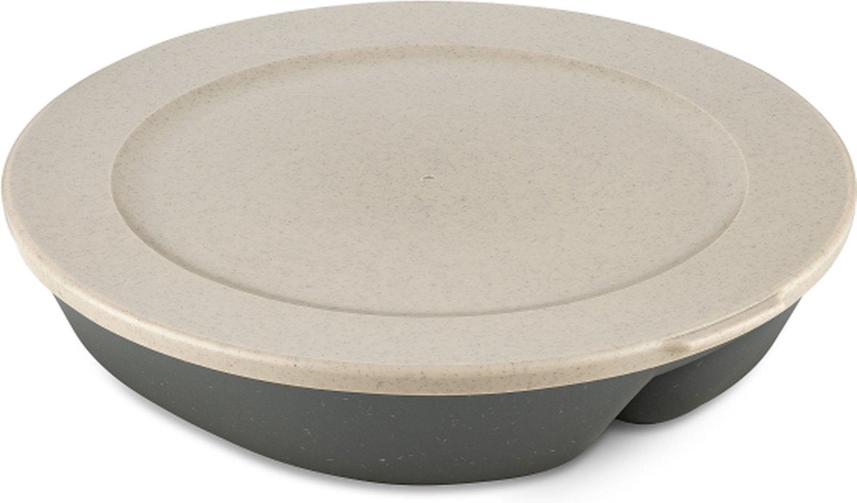 Assiette circulaire bio Koziol avec compartiment et couvercle 1,5l - gris