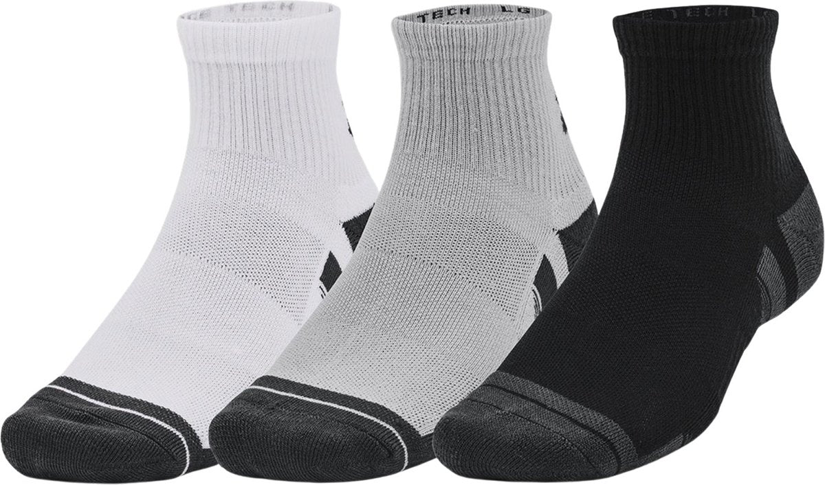 Under armour ua performance tech 3pk qtr chaussettes de sport unisexes - gris - blanc - gris