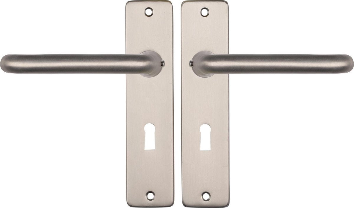 Poignée de porte Starx argent - aspect acier inoxydable - ferrures de porte - bouclier de porte avec trou de serrure (SL56) - poignée de porte coupé