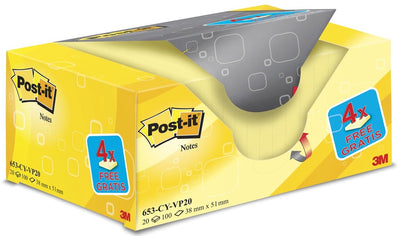 Notes autocollantes post-it 38 x 51 mm jaune 20 pièces