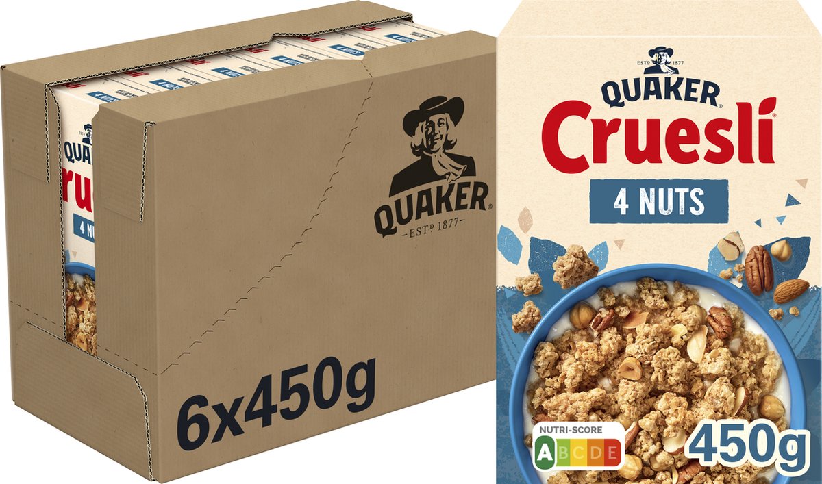Quaker granola 4 noix - céréales pour petit déjeuner - 6 x 450 grammes