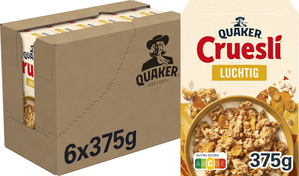 Quaker granola light natural - céréales pour petit déjeuner - 6 x 375 grammes