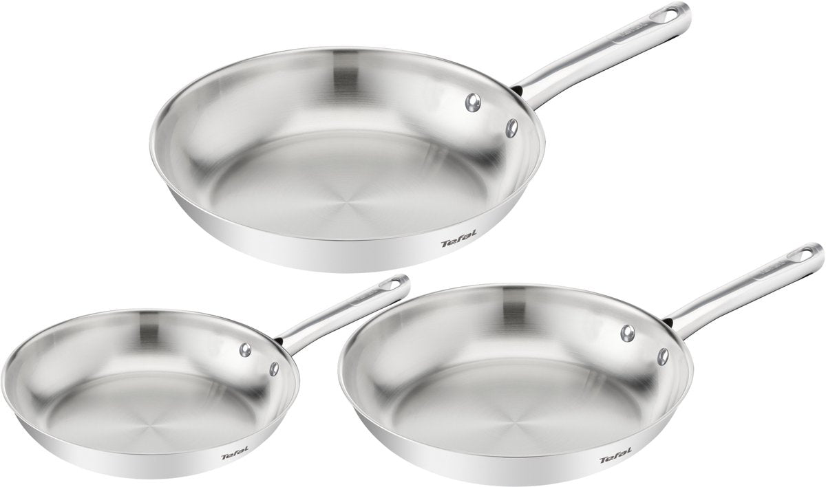 Tefal duetto on b866s334 – lot de 3 poêles – induction – set de poêles 20 24 28 cm – acier inoxydable de haute qualité – thermo-fusion™ – poêle