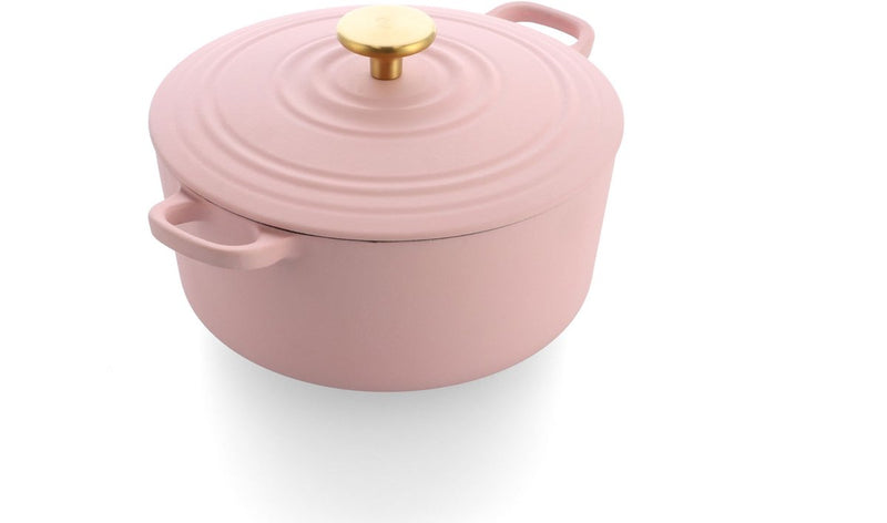 Casserole en fonte BK bordeaux 28 cm 6,7 l - cocotte induction - cocotte en fonte - passe au four jusqu'à 230 degrés - couvercle avec anneaux anti-goutte - intérieur émail blanc - rose poudré