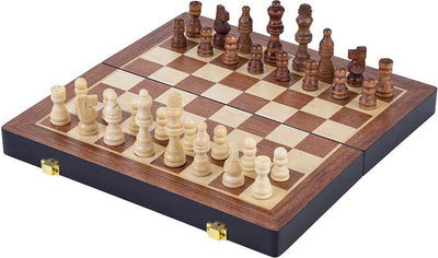 Jeu d'échecs Engelhart Deluxe pliable – Jeu d'échecs en bois de frêne – Échiquier luxueux marron 24,5 x 24,5 x 5,0 cm – pliable compact –