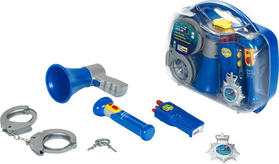 Mallette de police Klein Toys - lampe de poche, talkie-walkie, mégaphone, menottes avec clé et insigne de police - incl. effets lumineux et sonores - bleu