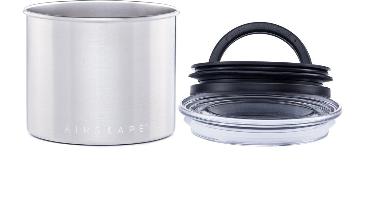 Conception planétaire - paysage aérien - grains de café - bocaux de conservation - vide - café - acier - acier brossé - 250 grammes