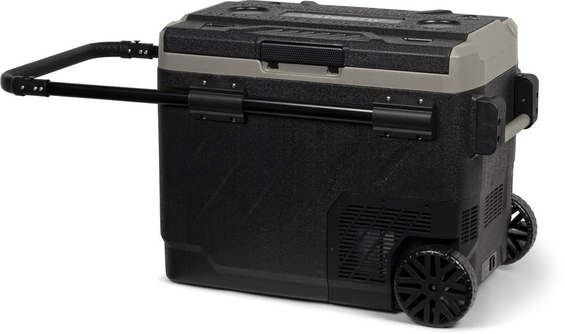 Steamy-e glacière électrique à rouleau double zone à compresseur sur roulettes - double zone - 49 litres - 12v et 230v - pour voiture et camping - noire