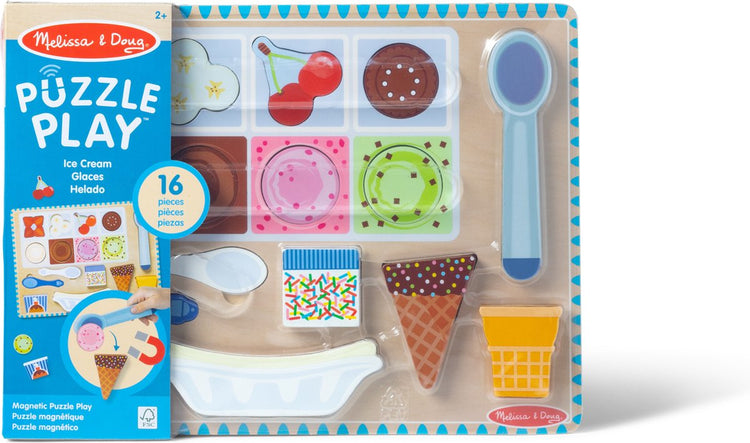 Melissa Doug - Jeu de puzzle magnétique en bois sur le thème de la crème glacée, 16 pièces de jeu magnétiques avec cuillère à glace, nourriture de jeu en bois pour garçons et filles à partir de 2 ans