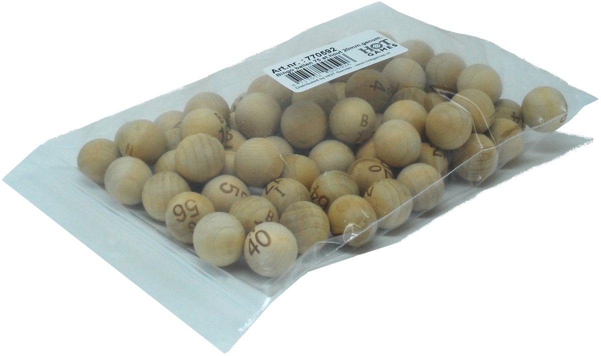 Boules de bingo de jeux chauds 75 pcs. bois 20mm.genum.
