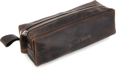 Trousse Kangaro Roberto Romano - Empoli - marron - cuir véritable - 20x6x7cm - ju-48214