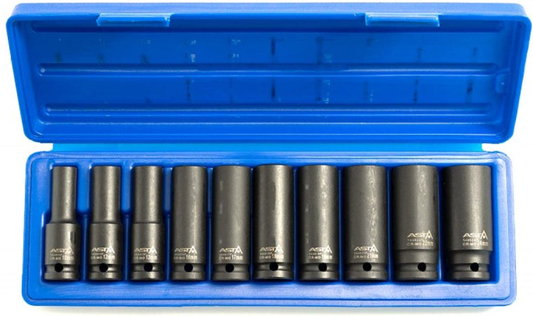 Jeu de douilles à chocs longues Asta Satra - 10 pièces - 1 2 connexions - 10 à 24 mm - douilles à chocs - jeu de douilles - asta