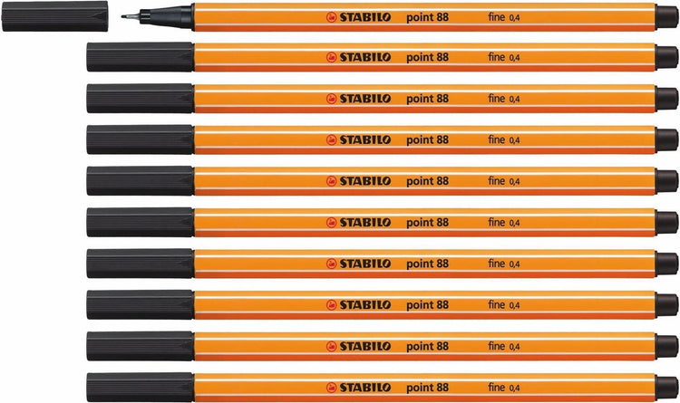 Stabilo point 88 - feutre fin premium - fin 0,4 mm – noir – deux pièces 10 pièces