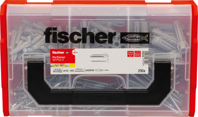 Fischer fixtainer – fiche sx plus 6, 8 et 10 avec vis | 210 pièces dans une boîte de rangement pratique