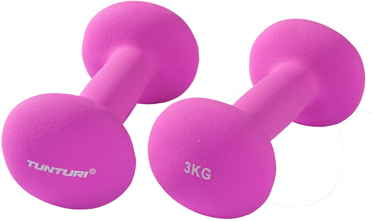 Set d'haltères Tunturi - 2 x 3,0 kg - néoprène - violet fluor - incl. application de remise en forme gratuite