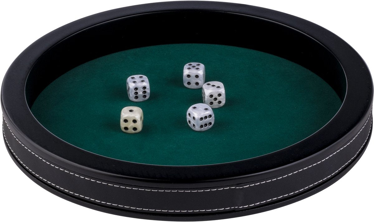 Piste de poker Longfield cuir noir - 28 cm - feutre vert incrusté - accessoire dés de poker - coeur d'ange