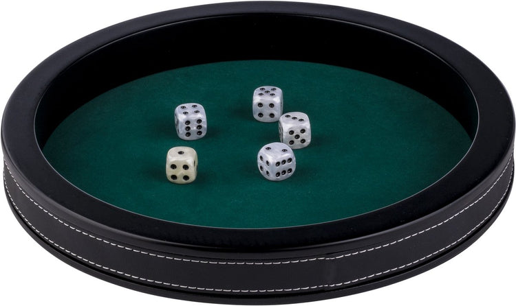 Piste de poker Longfield cuir noir - 28 cm - feutre vert incrusté - accessoire dés de poker - coeur d'ange