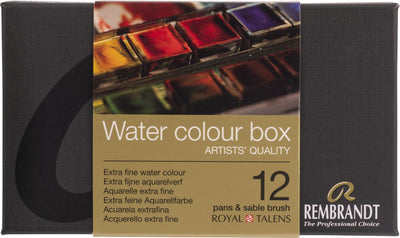 Ensemble métallique de peinture aquarelle Rembrandt | 12 casseroles + pinceau