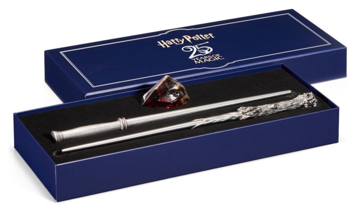 Baguette de célébration Harry Potter de collection noble, baguettes du 25e anniversaire de Harry Potter et ensemble de pierres du sorcier