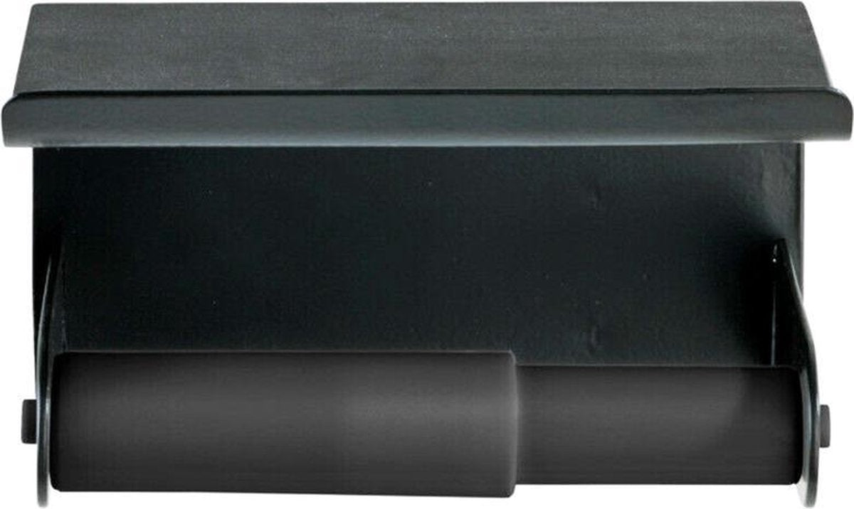 Wenko Porte-rouleau de papier toilette avec étagère classic plus noir noir mat - porte-papier toilette - porte-rouleau de papier toilette avec étagère - montage sans perçage