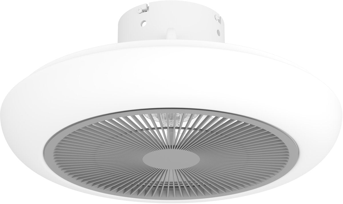 Plafonnier Eglo sayulita avec ventilateur - 45,5cm - durée de vie ac longue - blanc|gris - dimmable - 3 positions